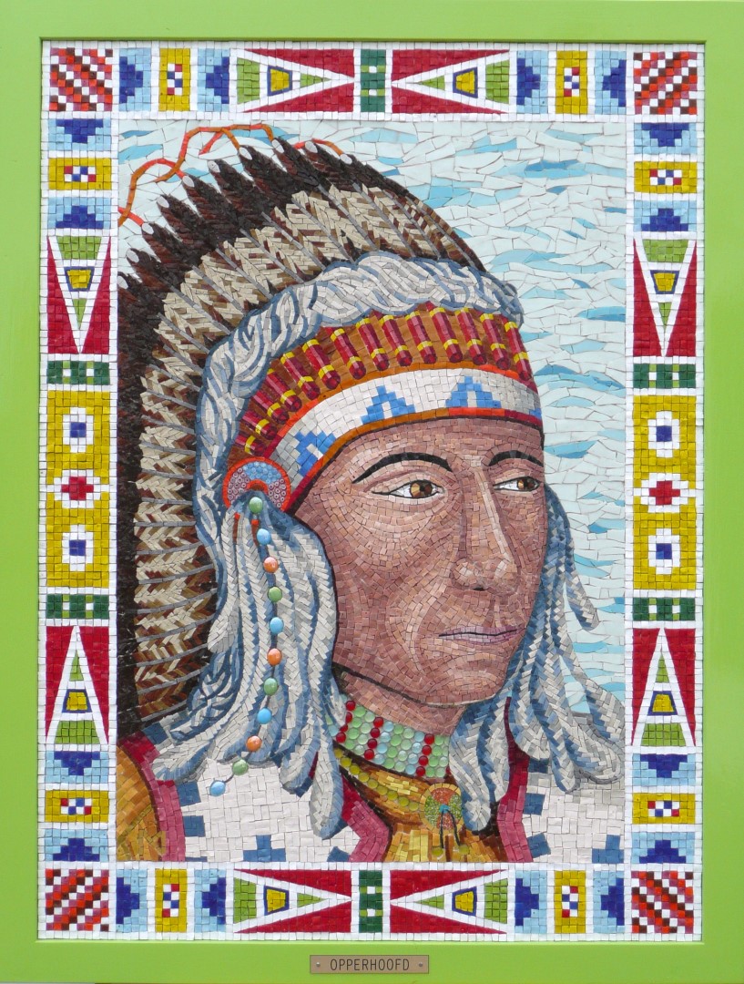 Indian Chief-Orsoni smalti-mixed media-Mozaïekatelier Colorito-Natasja Mulder